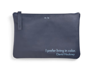 David Hockney Navy Leather Pouch